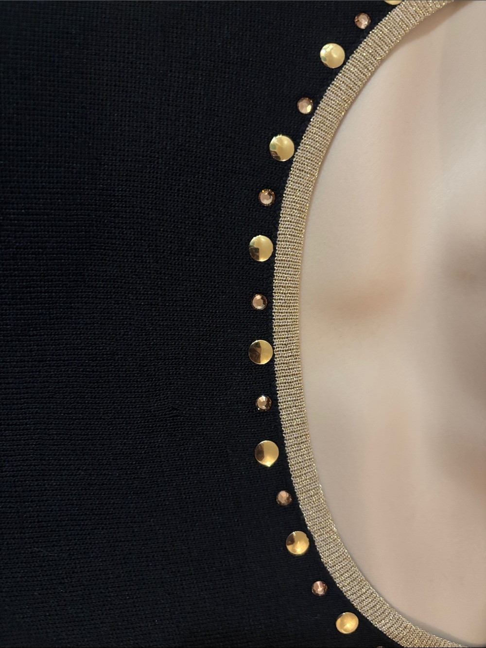 Ming Wang Black Sleeveless Tank with Gold Stud Neckline - Picture 4 of 4